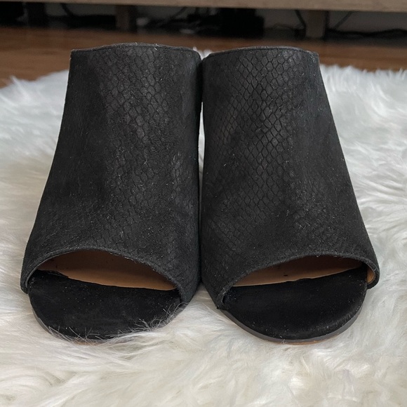Franco Sarto | Size 10 Black Snake Embossed Suede Firefly Peep-Toe Mule Heels - Picture 3 of 15